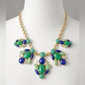 Stella & Dot Vintage Vibrant Green and Blue Necklace 16 inches deco style